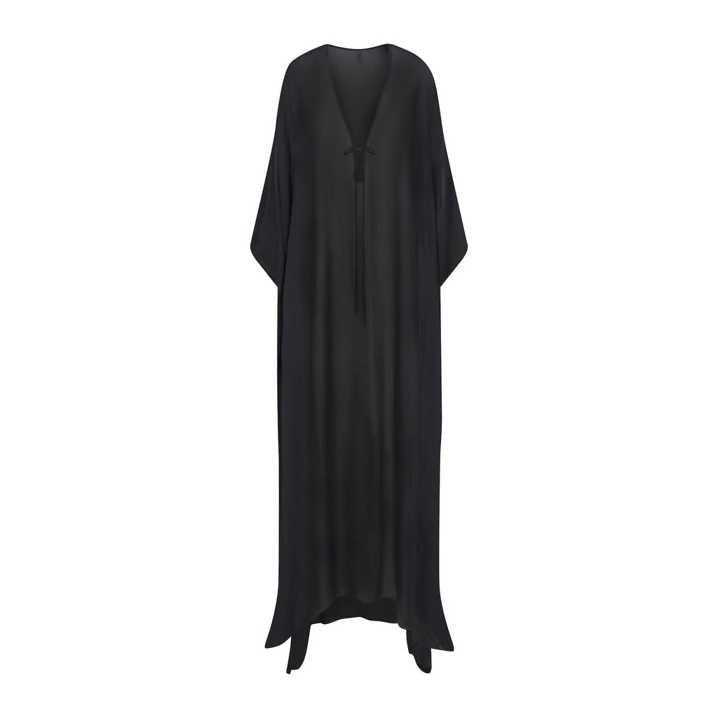 SWIM COVER-UPS SHEER LONG KAFTAN | OBSIDIAN