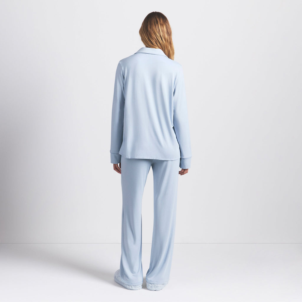 SKIMS SLEEP LONG SLEEVE BUTTON UP SET | ZEN BLUE