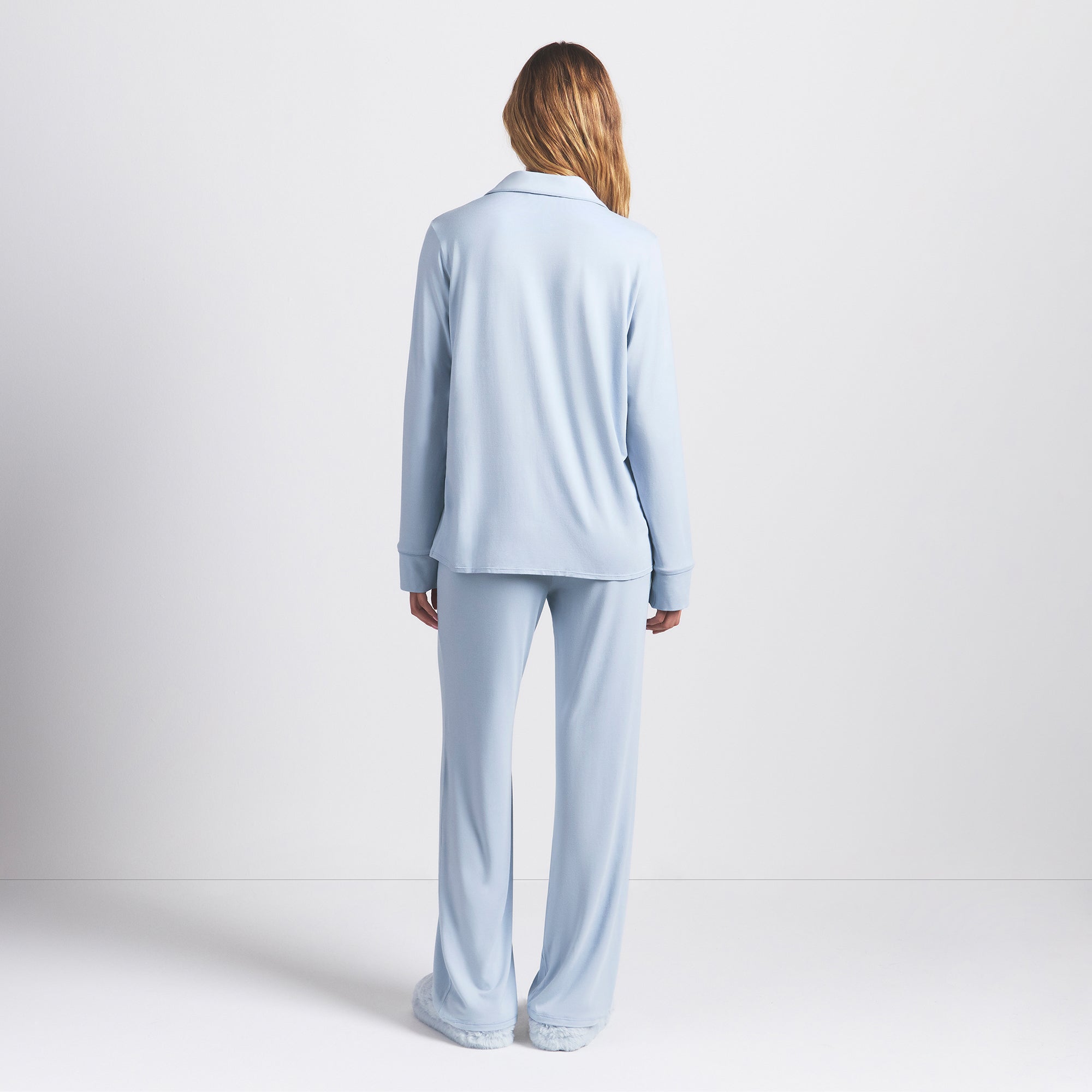 SKIMS SLEEP LONG SLEEVE BUTTON UP SET | ZEN BLUE