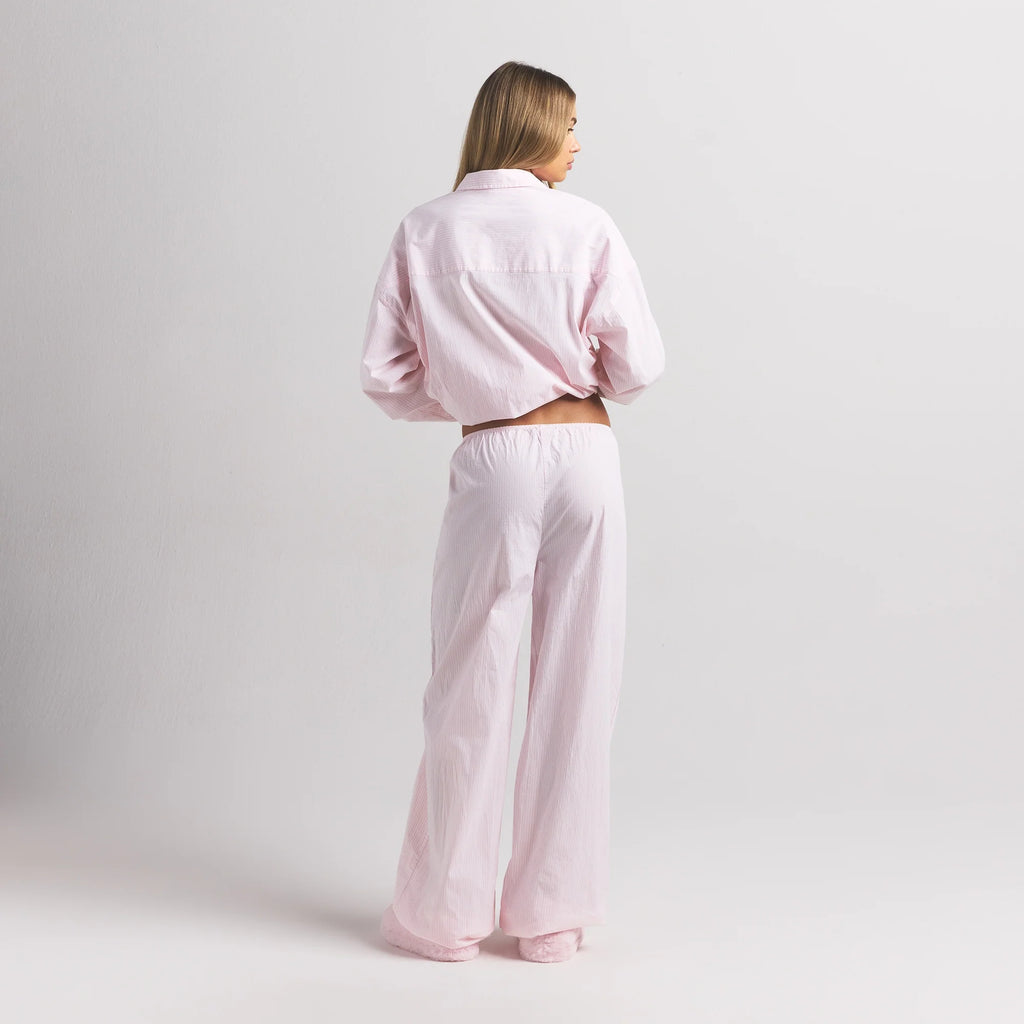 COTTON POPLIN OVERSIZED SLEEP SET | CHERRY BLOSSOM STRIPE