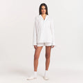 COTTON POPLIN SLEEP LONG SLEEVE AND BOXER SET | SNOW CONTRAST