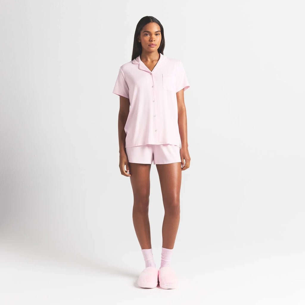 SKIMS SLEEP SHORT SLEEVE BUTTON UP SET | BLOOM