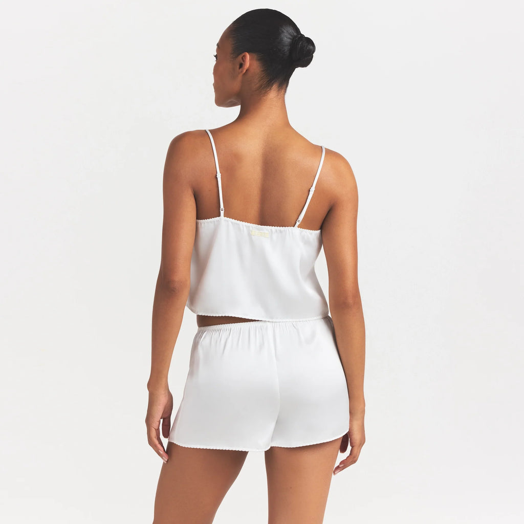 WOVEN SHINE CAMI AND SHORT SLEEP SET | IVORY