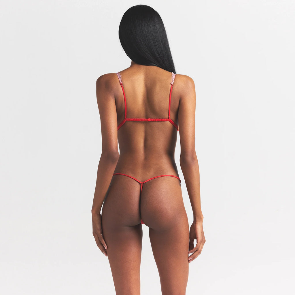 SILK LACE STRING THONG | RUBY CONTRAST