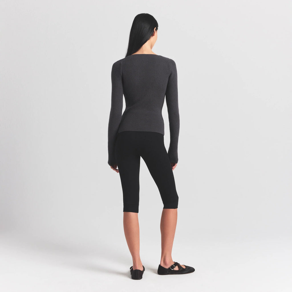 SWEATER KNITS RIBBED LONG SLEEVE TOP | ASH