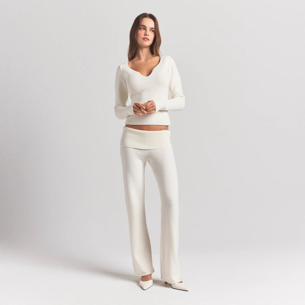 SWEATER KNITS RIBBED LONG SLEEVE TOP | IVORY