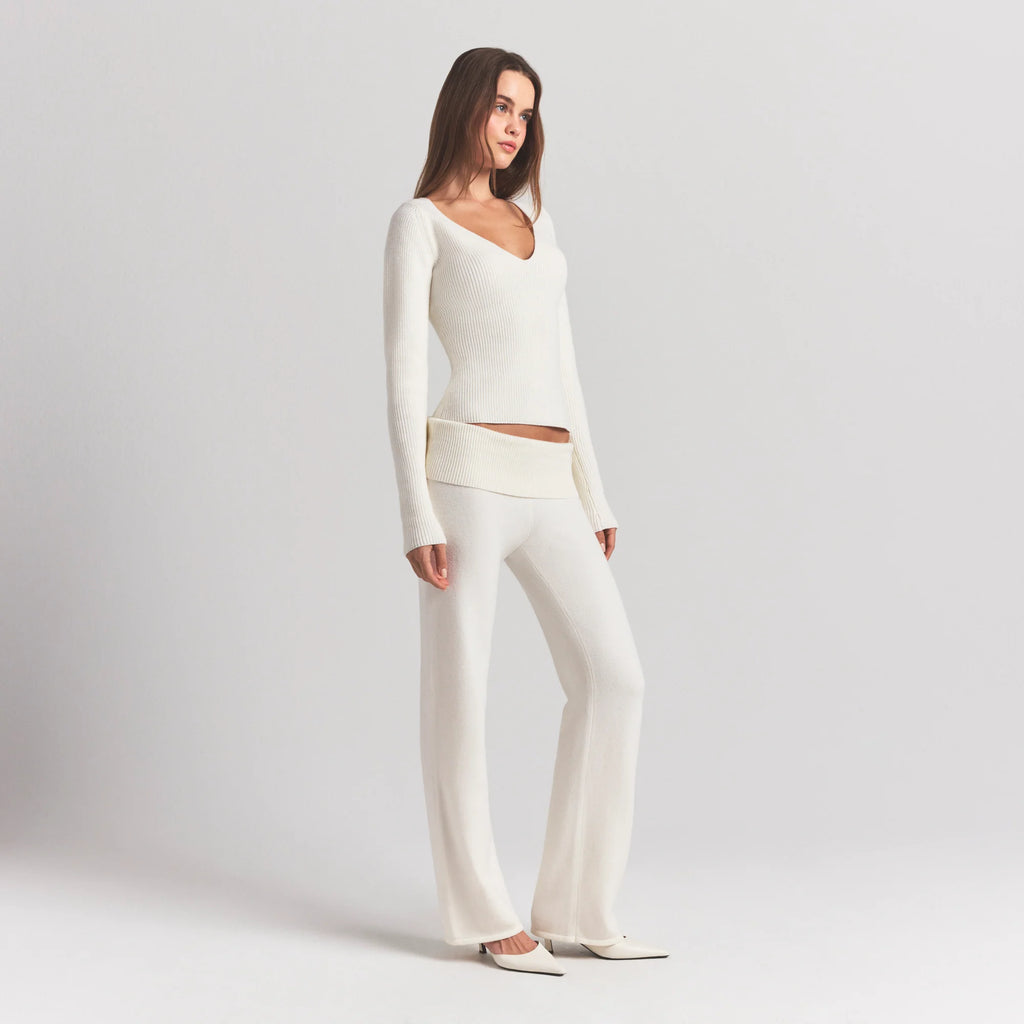 SWEATER KNITS RIBBED LONG SLEEVE TOP | IVORY