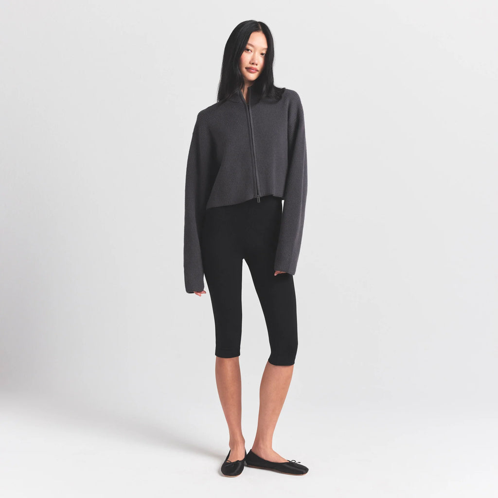 SWEATER KNITS RIBBED MOCK NECK ZIP UP | ASH