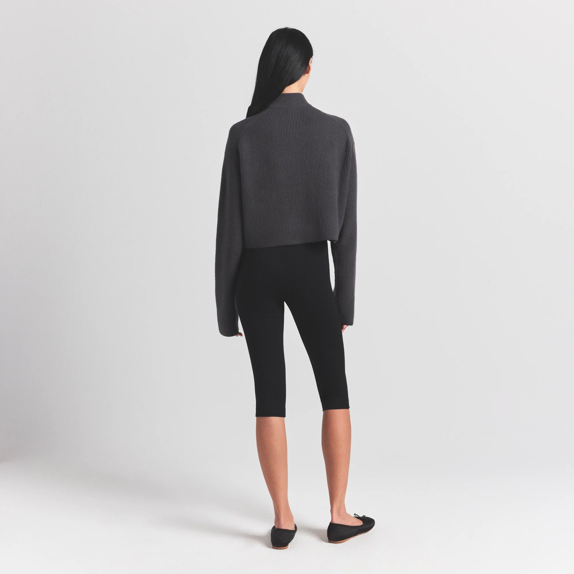 SWEATER KNITS RIBBED MOCK NECK ZIP UP | ASH