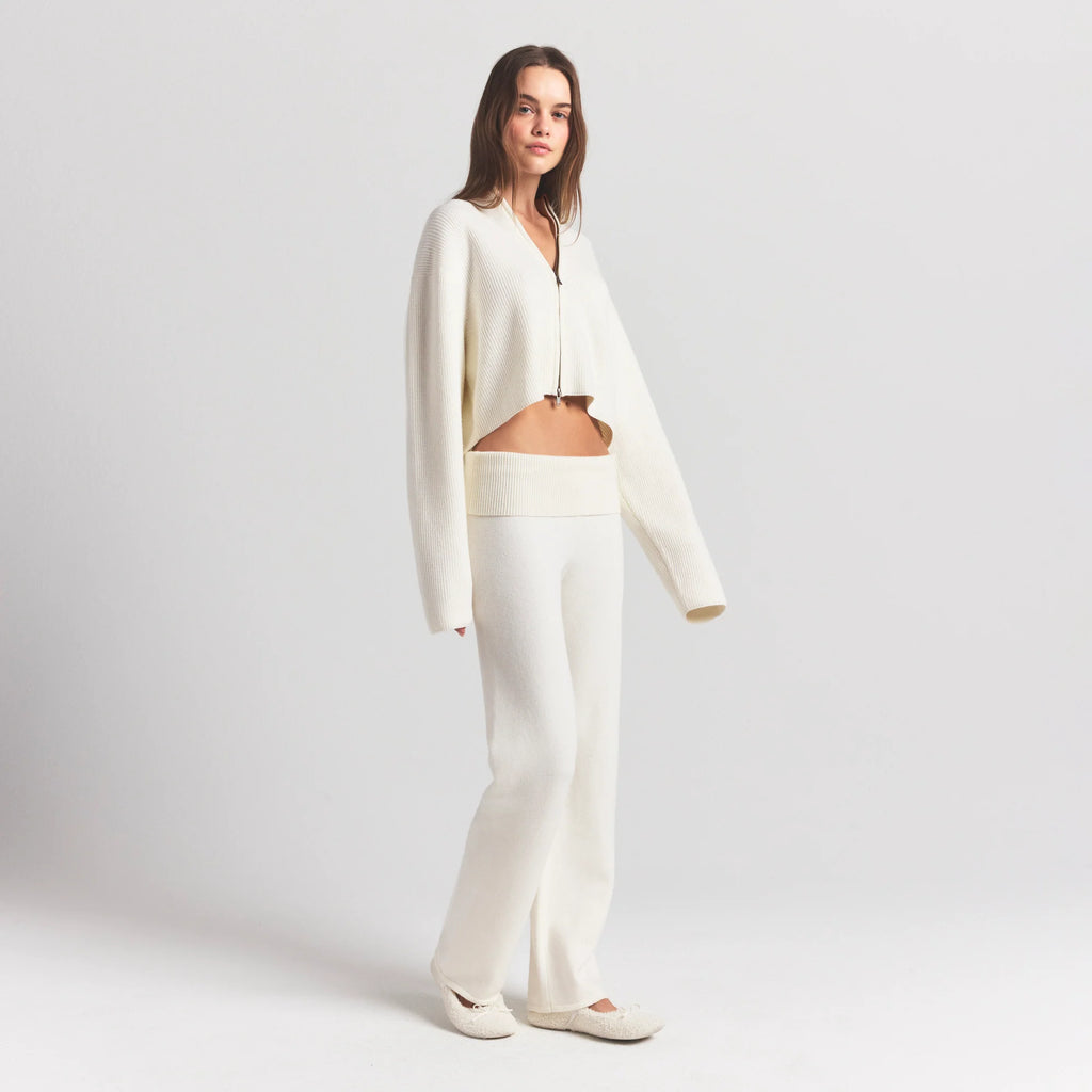 SWEATER KNITS RIBBED MOCK NECK ZIP UP | IVORY