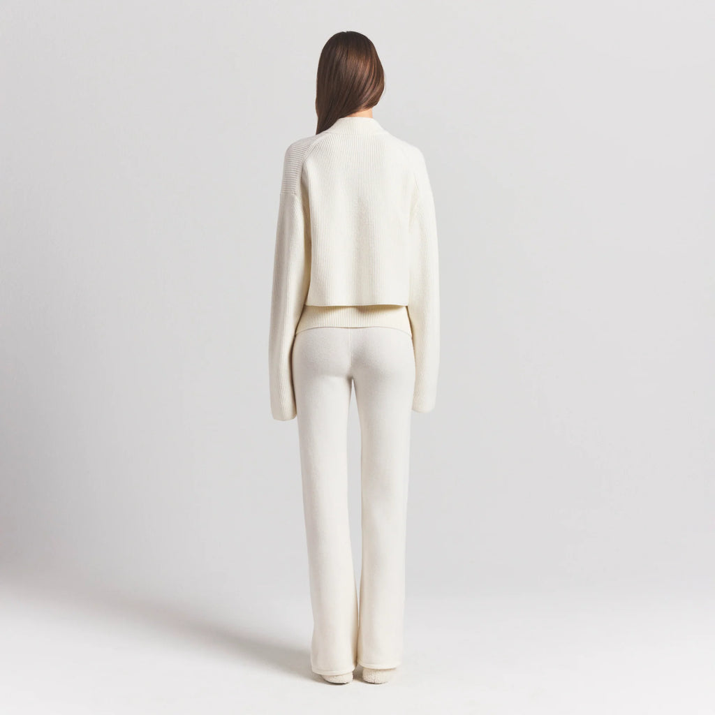 SWEATER KNITS RIBBED MOCK NECK ZIP UP | IVORY