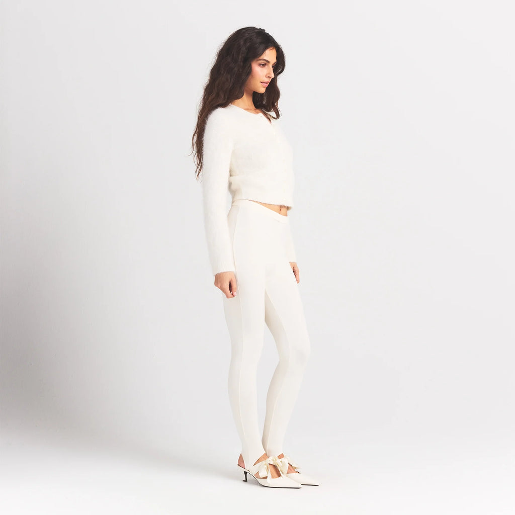 BRUSHED ALPACA LONG SLEEVE CARDIGAN | EGRET