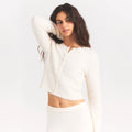 BRUSHED ALPACA LONG SLEEVE CARDIGAN | EGRET