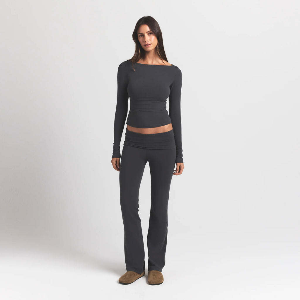 COTTON JERSEY LONG SLEEVE BOATNECK TOP | ASH
