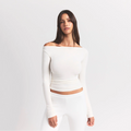 COTTON JERSEY LONG SLEEVE BOATNECK TOP | MARBLE