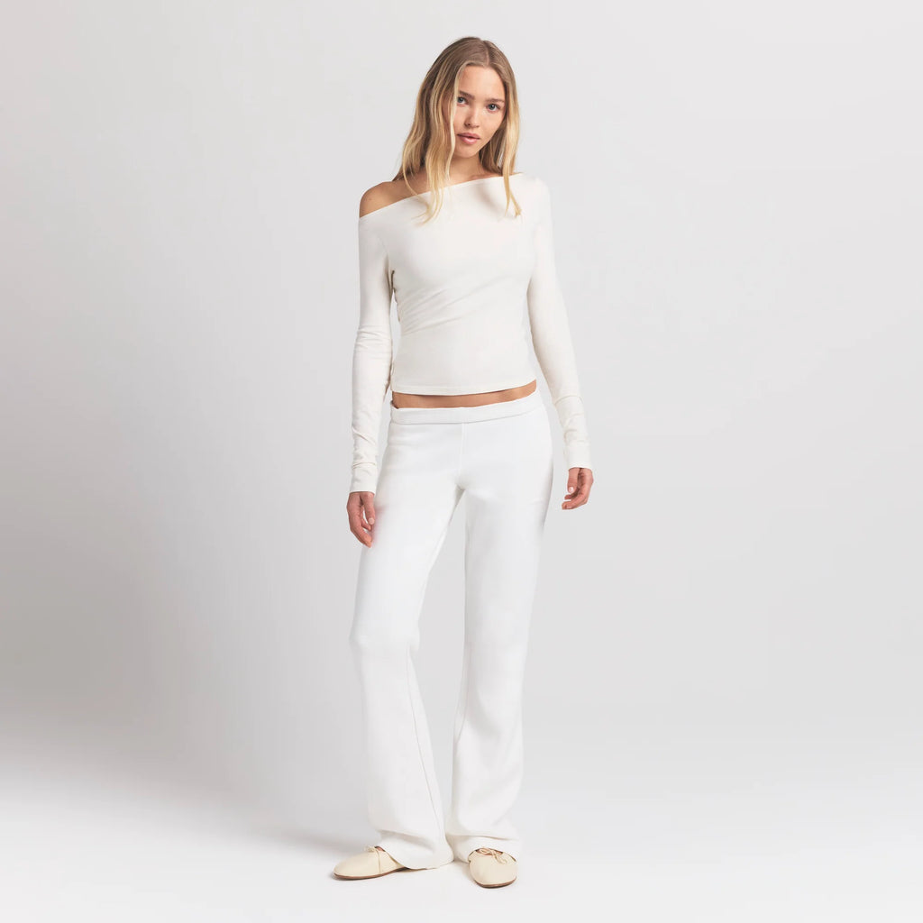 COTTON JERSEY LONG SLEEVE BOATNECK TOP | MARBLE