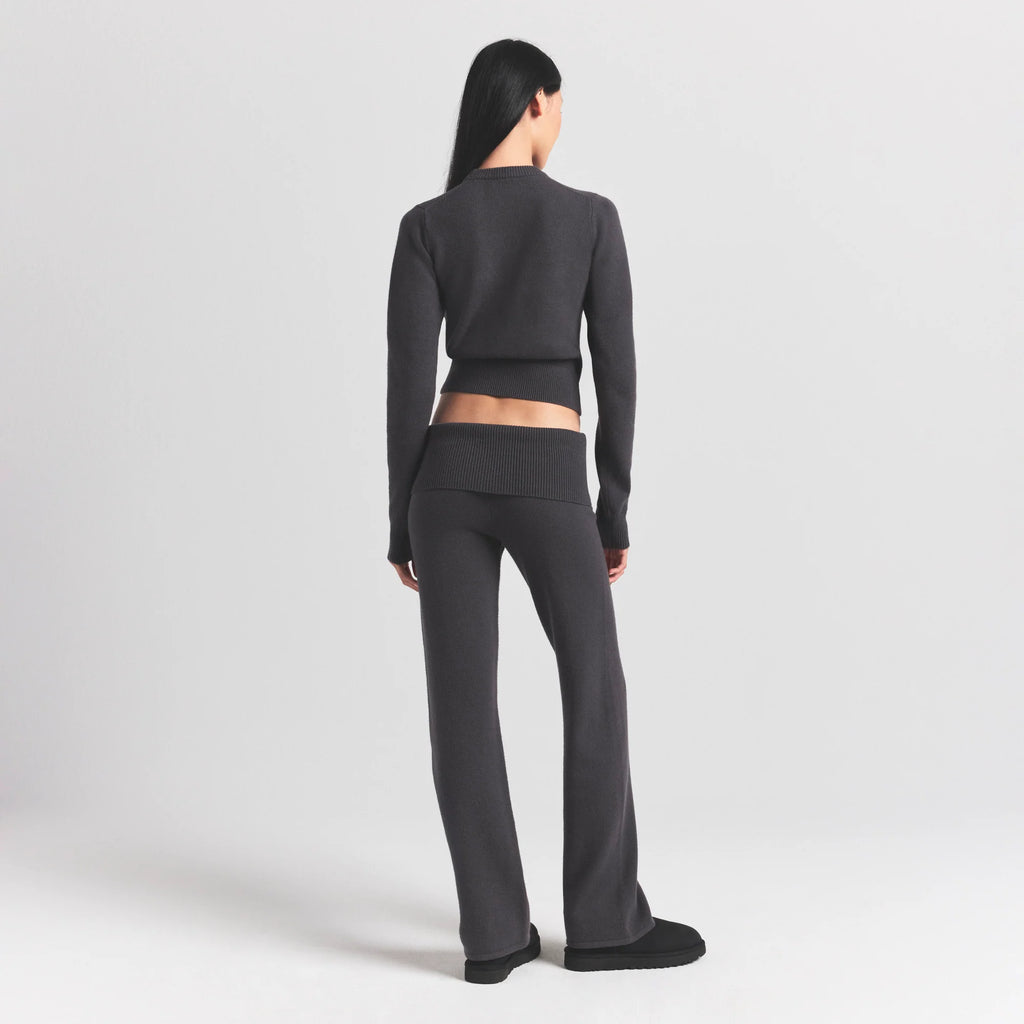 SWEATER KNITS RIBBED LONG SLEEVE FITTED CREW NECK | ASH
