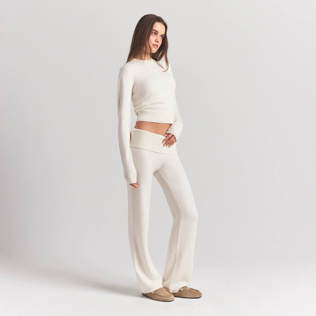 SWEATER KNITS RIBBED LONG SLEEVE FITTED CREW NECK | IVORY