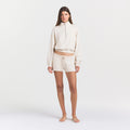 DRAPEY FRENCH TERRY HALF ZIP | BUFF