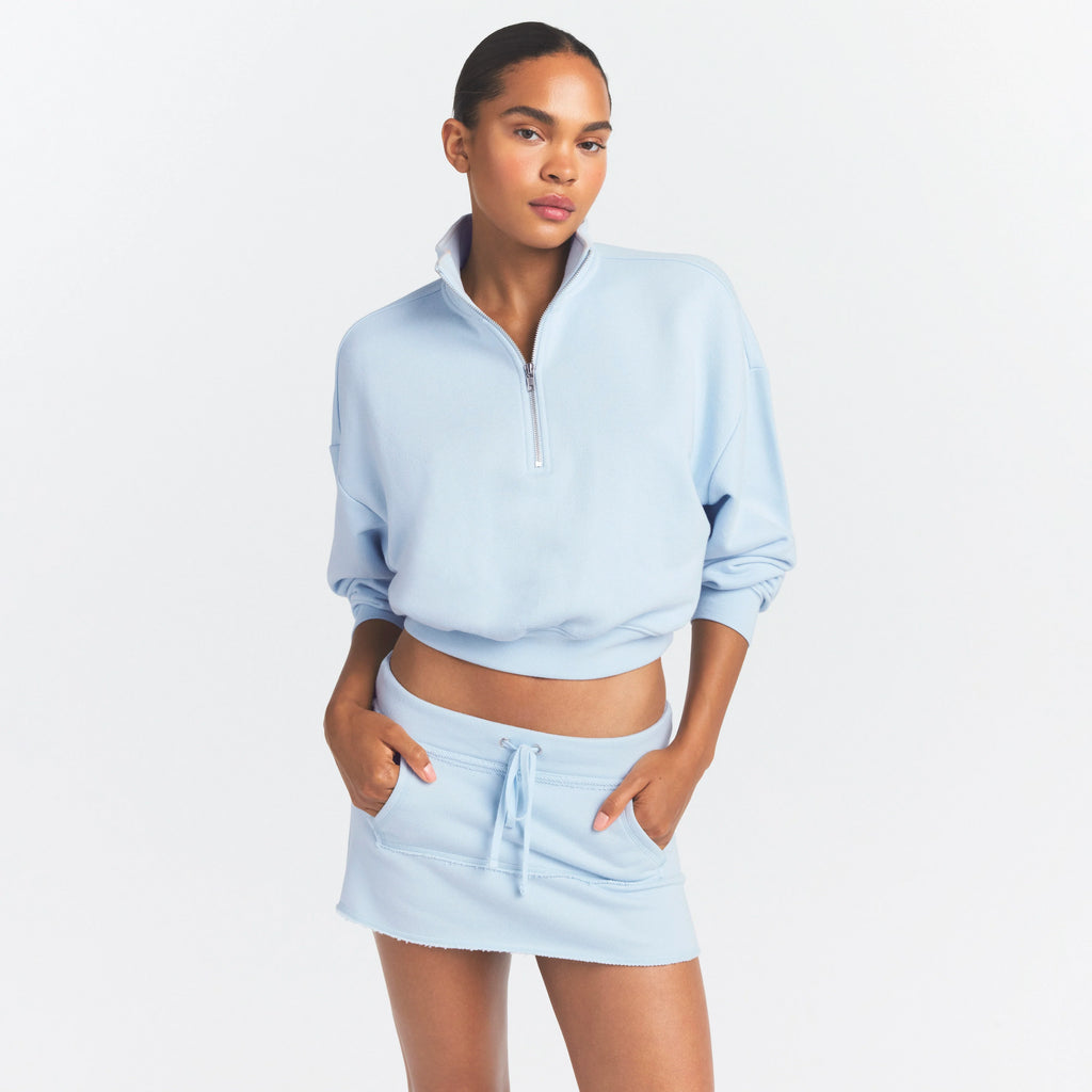 DRAPEY FRENCH TERRY HALF ZIP | POWDER BLUE