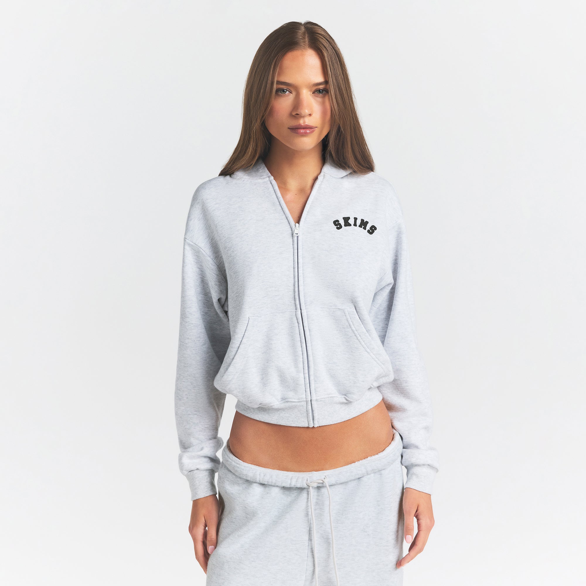 COTTON FLEECE LOGO CLASSIC ZIP UP HOODIE | ONYX ARCHED LOGO PATCH