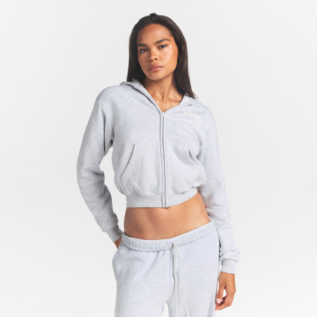 COTTON FLEECE LOGO CLASSIC ZIP UP HOODIE | SNOW ARCHED LOGO PATCH