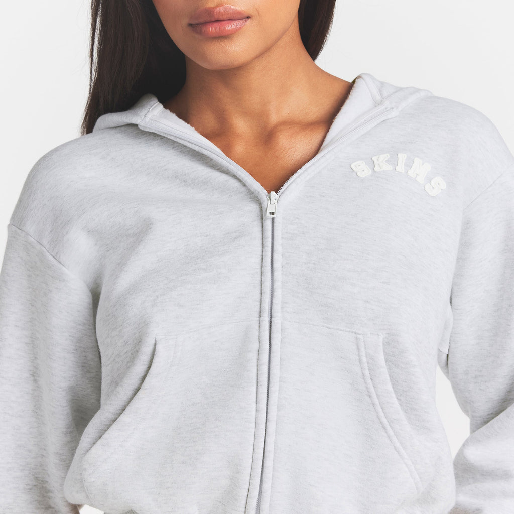 COTTON FLEECE LOGO CLASSIC ZIP UP HOODIE | SNOW ARCHED LOGO PATCH
