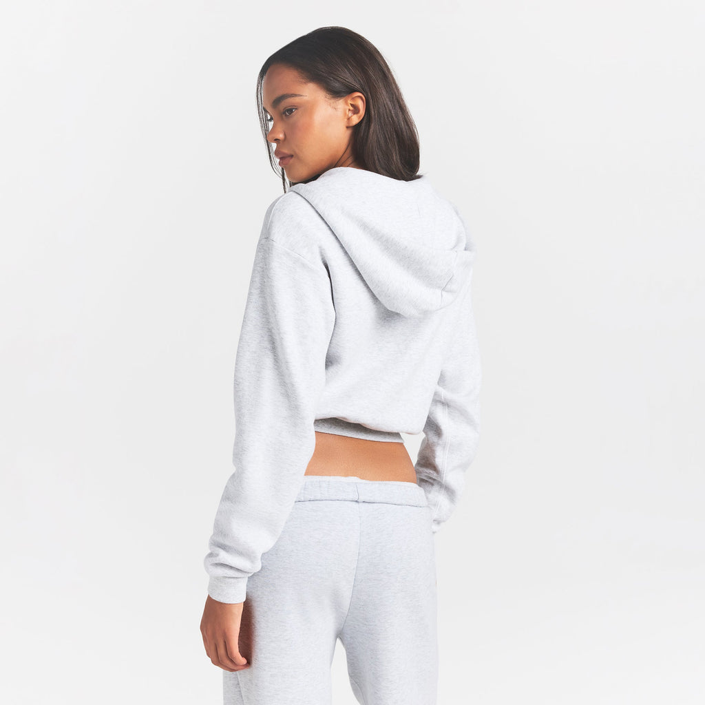 COTTON FLEECE LOGO CLASSIC ZIP UP HOODIE | SNOW ARCHED LOGO PATCH