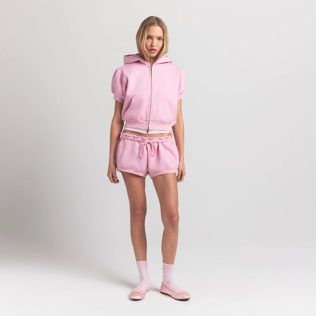 COTTON FLEECE BUBBLE SLEEVE CROPPED ZIP UP | HALITE