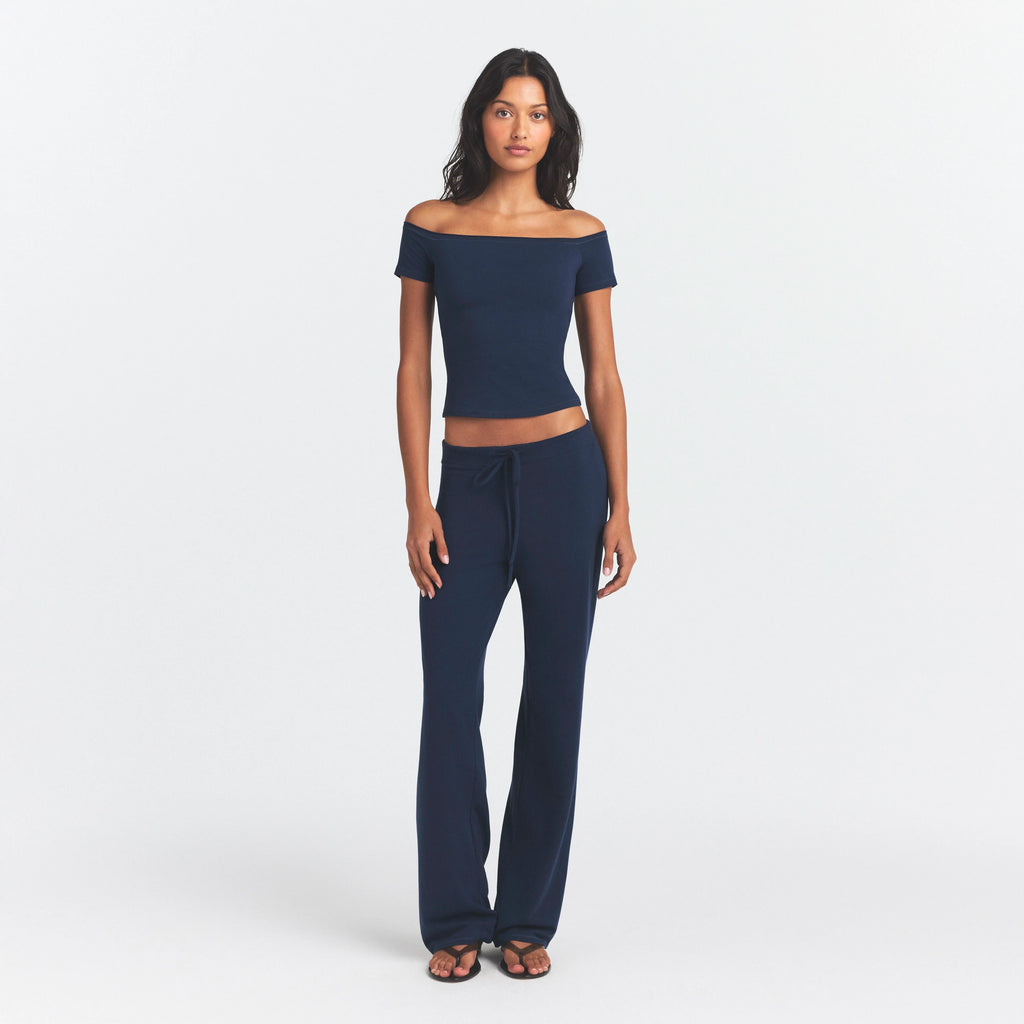 COTTON JERSEY OFF THE SHOULDER TOP | NAVY