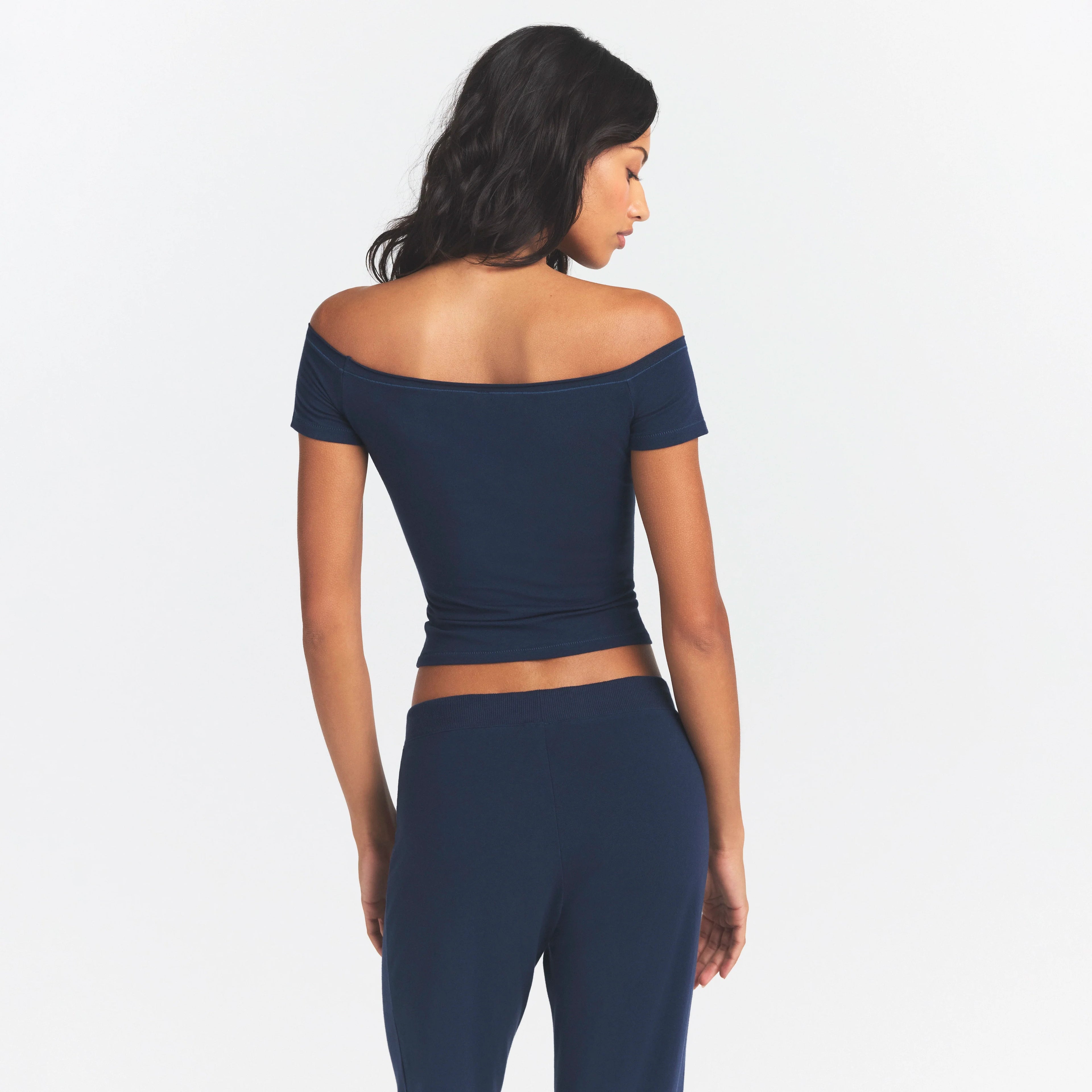 COTTON JERSEY OFF THE SHOULDER TOP | NAVY